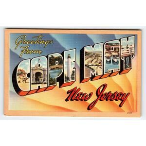 Vintage 1Greetings from Cape May NJ Large Big Letter Postcard 1940's - 1950's